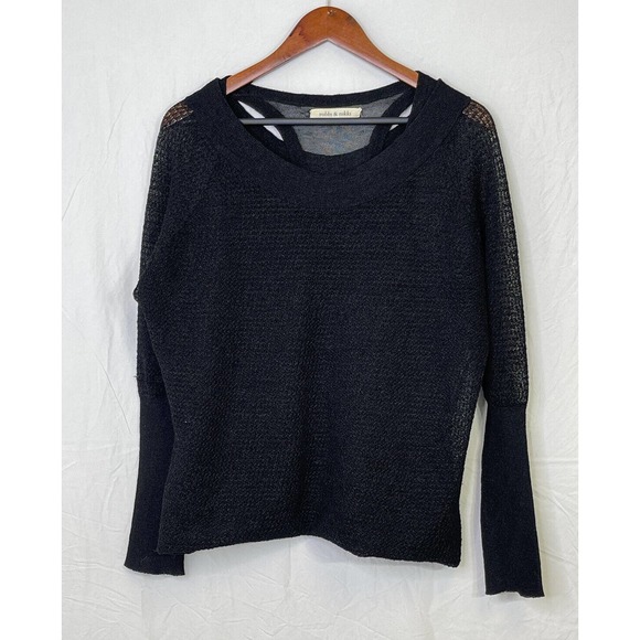 ROBBI & NIKKI Black Woven Knit Tank Layered Long Sleeve Sweater Size LARGE - Picture 1 of 6